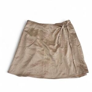 IRIS Los Angeles Satin Wrap Mini Skirt Champagne Beige Size Large